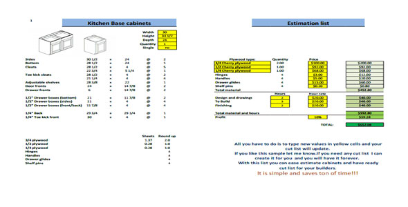 Kitchen Cabinets Cut List And Estimate, Kitchen Cabinet Estimator