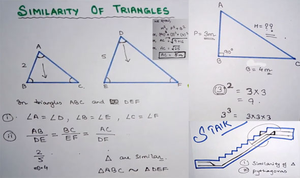 Concept of similarity of triangles and Pythagoras theorem for construction work