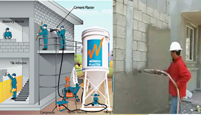 Application of Machine Plastering and Cement