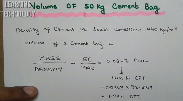 Tips to determine the volume of 1 bag (50 kg) cement