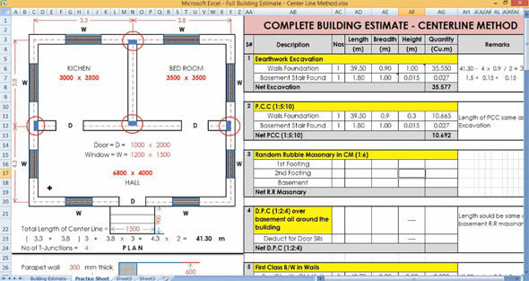How to estimate building in excel with centerline method