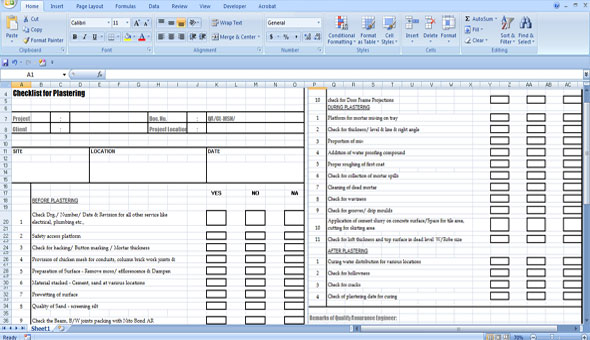 Download checklist for plastering in spreadsheet format