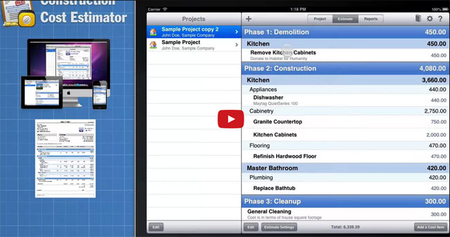 Construction Cost Estimator App for the Mac, iPad and iPhone