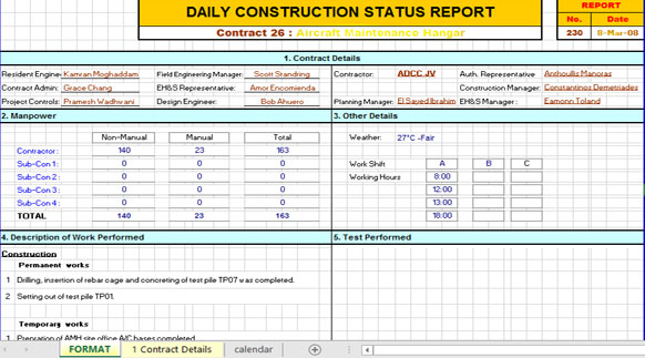 Download Excel Based Construction Daily Report Template