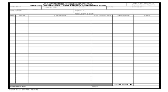 Cost Estimate Continuation Sheet