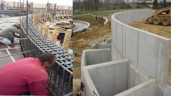 Construction Process of a curved concrete retaining wall