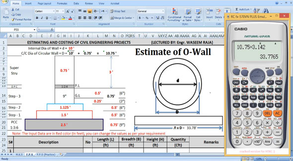 How to measure a circular wall in excel