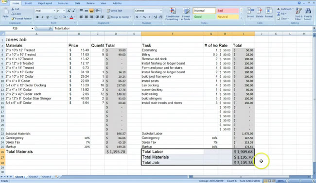 estimating with excel for the small contractor
