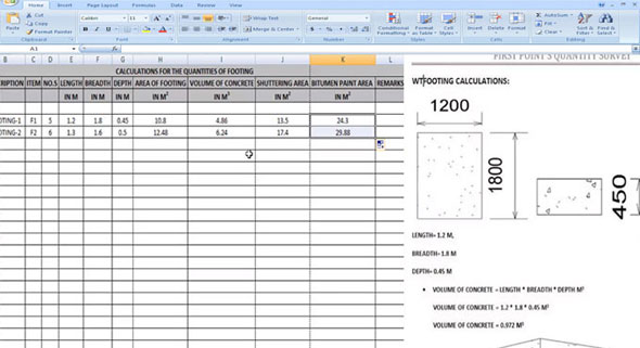 Some useful tips to work out the footing quantities with excel