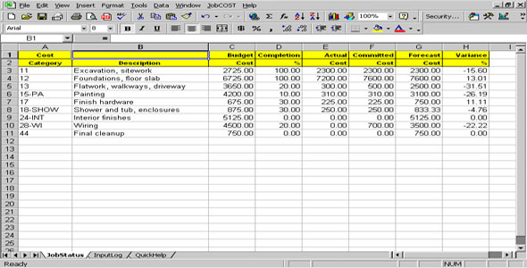 Job Cost Controller Spreadsheet for Excel