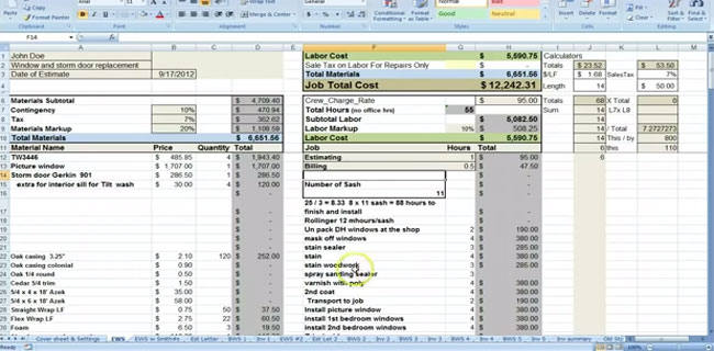 Material Estimating Sheet with Excel for the General Contractor