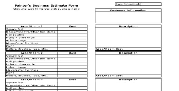 Painters Business Estimate Sheet
