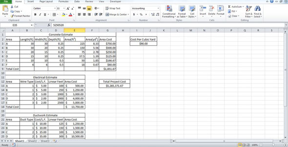 Using Excel's Basic Formula Functions to Create an Project Estimate