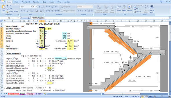 Download excel sheet for designing RCC dog-legged staircase
