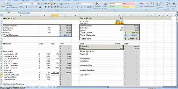 Estimating with Excel for the Small Contractor Part8