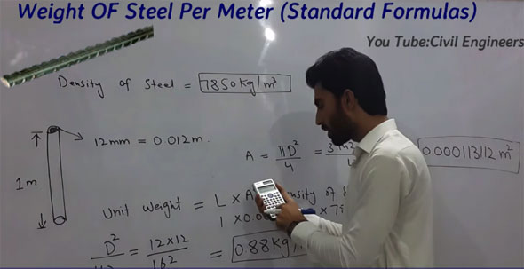How to determine unit weight of steel per meter