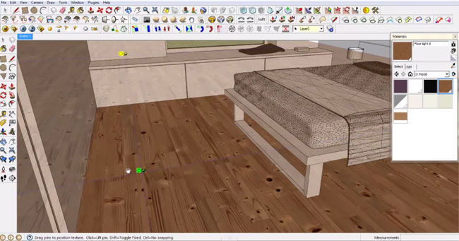Apply sketchup for creating bedroom texturing & generating materials