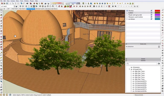 Learn to rotate, resize and label the tree position within sketchup