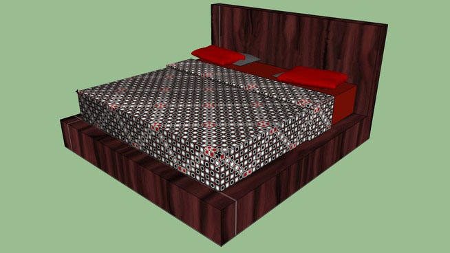 King size bed with red and grey pillows